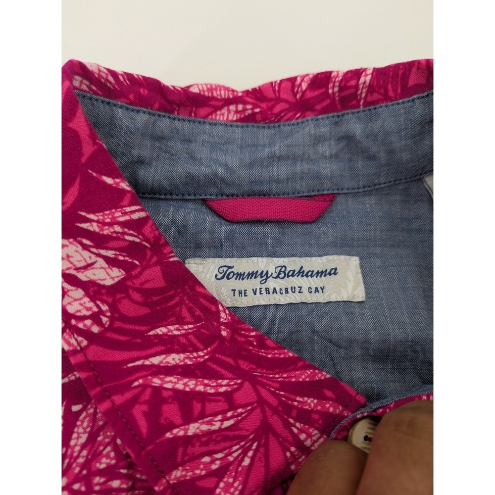 Tommy Bahama Island Zone Lanikai Fronds‎ Palm Camp Shirt Pink Crimson Mens XL - Picture 3 of 8